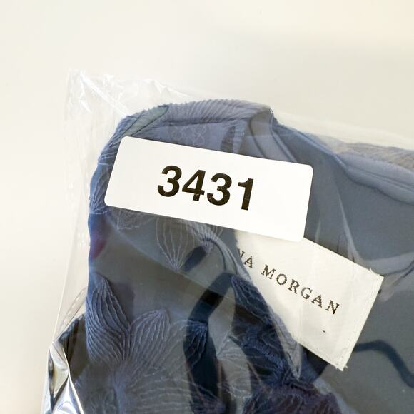 Donna Morgan Embroidered Floral Fit & Flare Dress Blue Knee Length - 4 - Picture 8 of 8